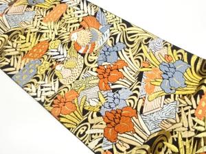 唐織鴛鴦に流水・草花模様織出し袋帯